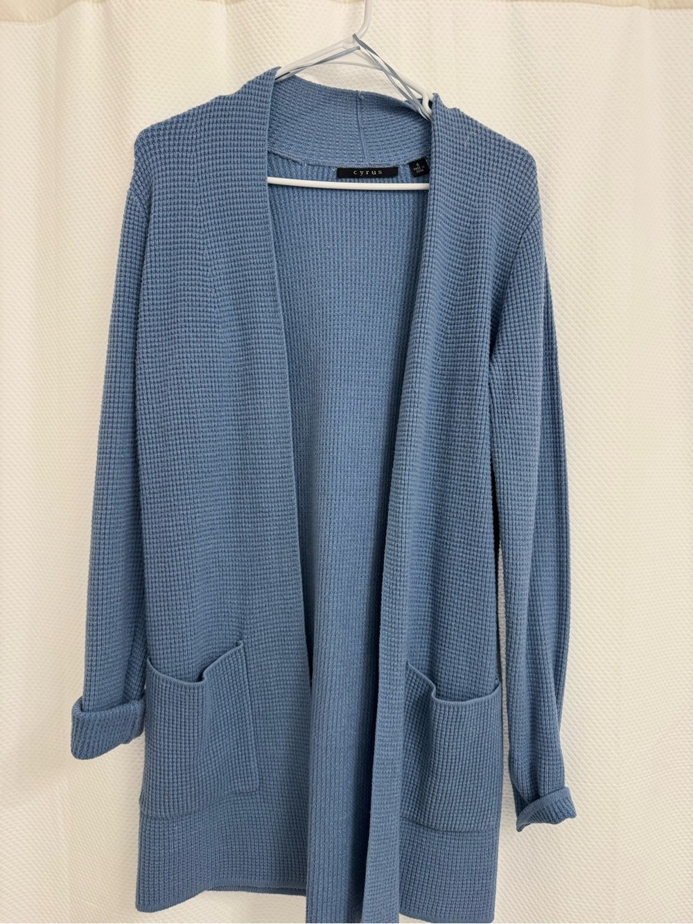 Cyrus Open-Front Waffle Knit Cardigan - Light Blue